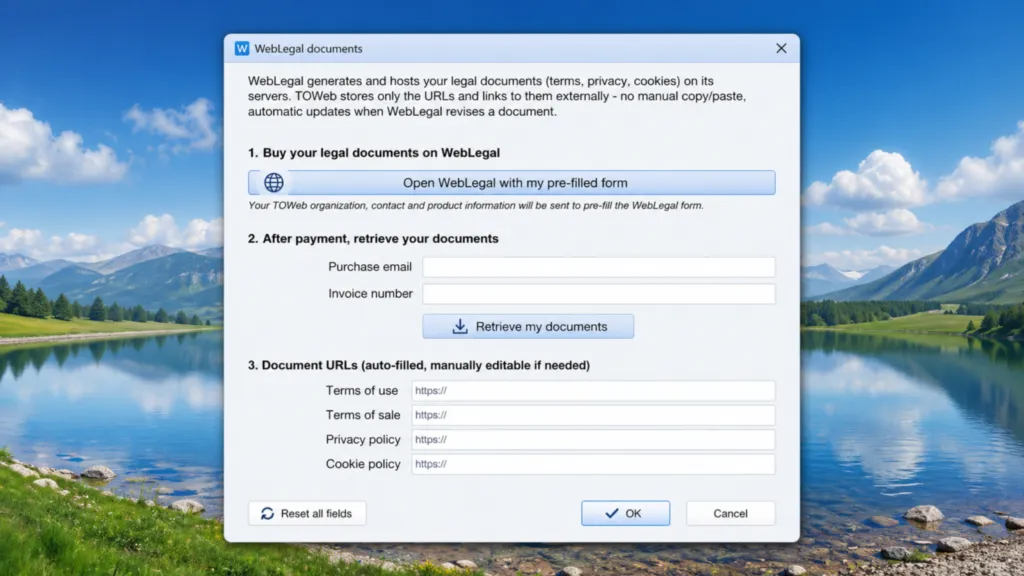 Legal Documents in 2 Clicks into TOWeb