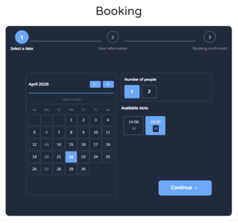 Example of a TOWeb online booking system
